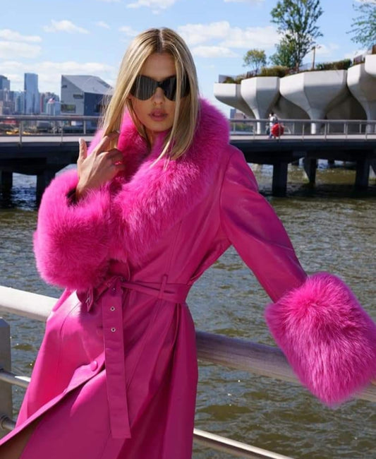 Eco leather pink jacket